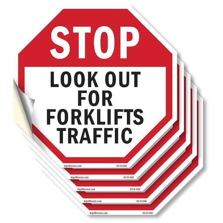 Signmission Stop Look Out for Forklifts Traffic, 6 inch X 6 inch, Vinyl Decal, 5PK OC-D-5PACK-6-58