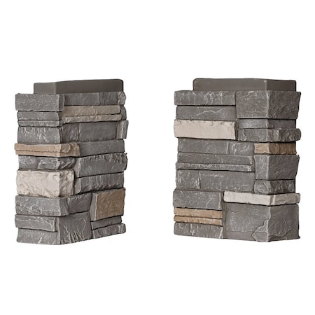 Durakwik Stone Siding Corner, 13 in L, 10 in W, 4 in Thick, Interlocking Edge, Stacked Stone Profile, 4PK 310SNC