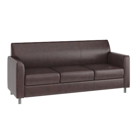 Flash Furniture HERCULES Diplomat Brown LeatherSoft Sofa with Clean Line-Stitched Frame and Chrome Legs BT-827-3-BN-CHR-GG