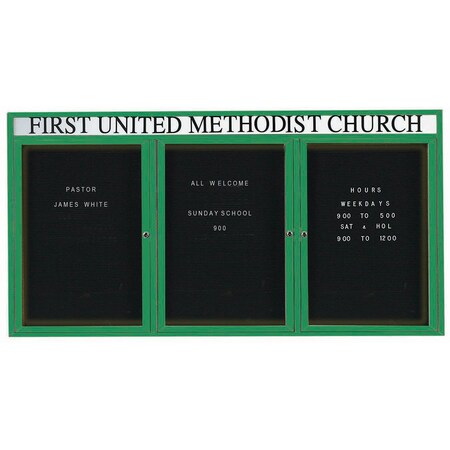 Aarco Illuminated Outdoor Enclosed Directory w/ Al Frame Header, Powder Coated Green, 48''Hx96''W OADC4896-3HIG