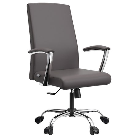 Leisuremod Evander Office Chair in Upholstered Leather and Iron Frame with Swivel and Tilt, Grey EO20GRL
