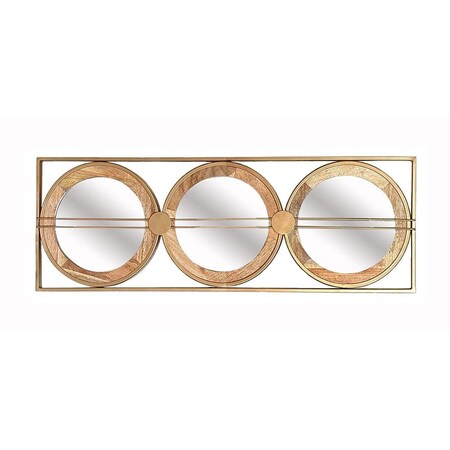 Homeroots 14" Brown and Gold Aluminum and Wood Geometric Framed Accent Mirror 485064
