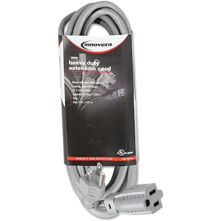 Innovera Extension Cord, Indoor, 1 Outlets, Gray, 15 ft IVR72215