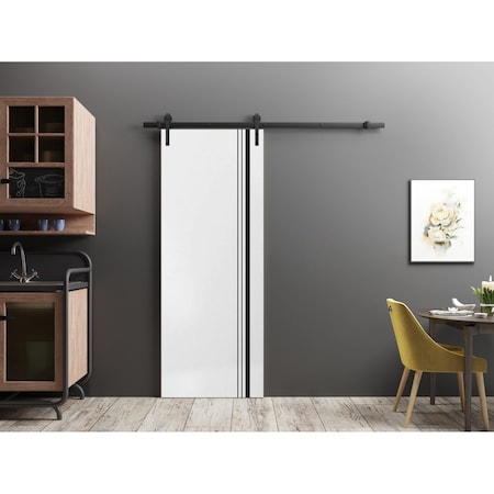 Sartodoors Sturdy Barn Door with Hardware, Planum 0011 White Silk and Aluminum Strips, 6.6FT Rail Hangers Heav PLANUM0011BD-B-WS-4284