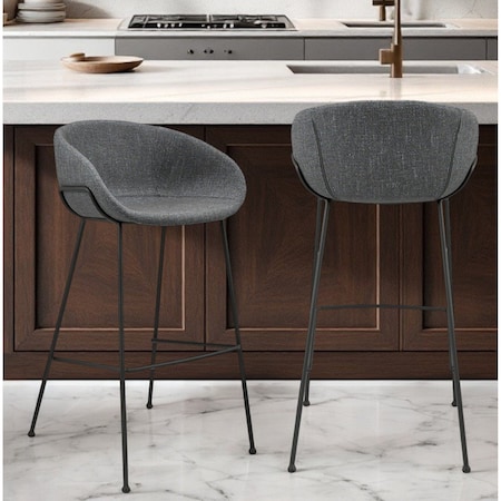 Homeroots Set of Two 30" Gray and Black Fabric and Steel Low Back Bar Height Bar Chairs 544690