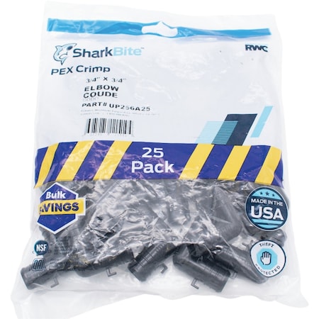 Sharkbite PEX-B 3/4'' Poly Alloy Barb Elbow, 25PK UP256A25