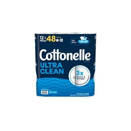 Cottonelle Ultra Clean Toilet Paper, 1 Ply, White, Paper, 4PK 55489