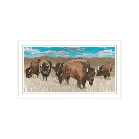 Homeroots Bison Herd White Framed Print Wall Art 529696