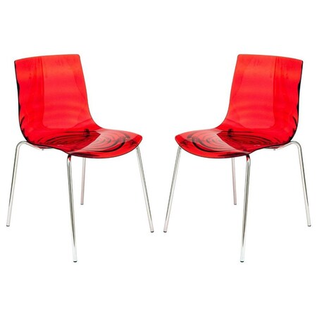 Leisuremod Astor Water Ripple Design Dining Chair, Transparent Red, 2PK AC20TR2