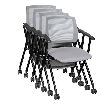 Regency Pulse Flexible High Back with Padded Fabric Seat Nesting Chair, Grey, 4PK 2409GY4PK