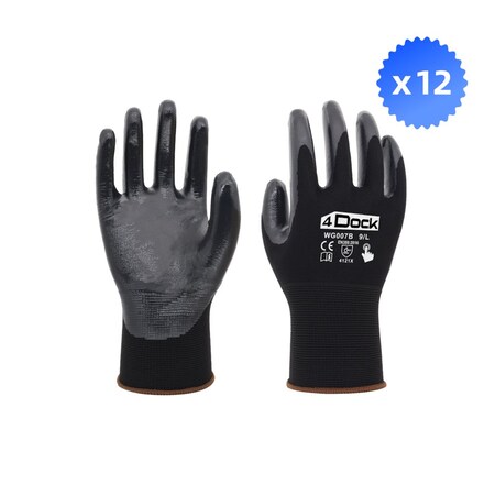 4Dock Nitrile Coated Glove, Black/Brown, L 12 PK WG007-L