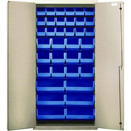 Quantum Storage Systems BEIGE STORAGE CABINET W/36 BLUE BINS QSC-BG-36-FDBL