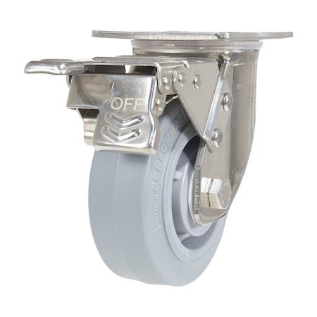 Vestil Thermoplastic Rubber Swivel With Total Brake Caster 5 In. Diameter x 2 In. Width 500 lb Gray CST-E-SS-5X2TPR-SWTB
