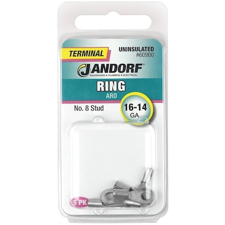 Jandorf High-Temperature Non-Insulated Ring Terminal, 16 to 14 AWG Wire, #8 Stud 60900