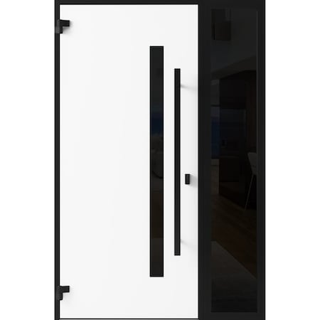 Vdomdoors Front Exterior Prehung Steel Door Ronex0144 Grey Sidelight Exterior Window Sidelite Entry Metal RONEX0144EXD-GRE-W36+16 X H80-RH-I