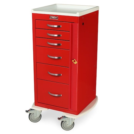 Harloff Narrow Width Six Drawer Emergency Cart, Tall Height, Breakaway Lock MDS1830B06