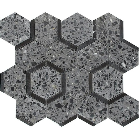 Apollo Tile 11x12 Charcoal Gray, Terrazzo, Black Limestone Marble Wall and Floor Tile 4.38 sq ft/case, 5PK APLVNZ8811HXA