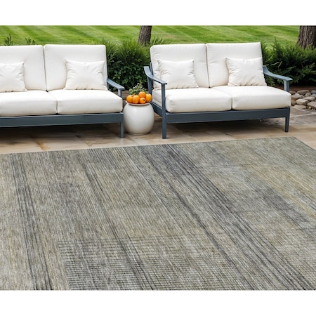 Homeroots 10' X 14' Khaki Beige And Gray Striped Washable Indoor Outdoor Area Rug 588093