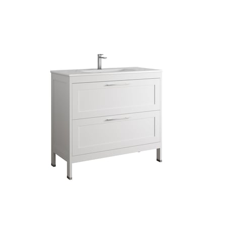 Homeroots 40" White Wood Freestanding Bathroom Vanity With White Sink And Two Drawers 627402