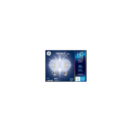 Current LED Reveal Globe Light Bulbs, Clear Pure White, 500 Lumens, 5.5-Watts Pair 31858