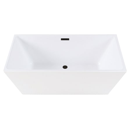 Kingston Brass 59" Acrylic Rectangular Double Ended Freestanding Tub with Drain, Glossy White/Matte Black VTSQ593223C410