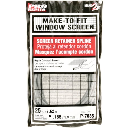 Prime-Line 0.155''Dia.x25 ' L. Gray Vinyl Screen Retainer Spline P7635