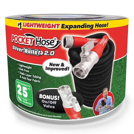 Pocket Hose 3/4 in ID x 25 ft L Medium Duty Garden Hose, Black 17842-6