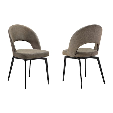 Armen Living Lucia Swivel Upholstered Dining Chair in Brown Fabric with Black Metal Legs - Set of 2 LCLUSICOBLK