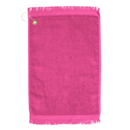 Towelsoft Premium Fringed Velour Golf Towel with Corner Hook &Grommet Placement-Hot Pink Golf-EV1407CL-HPNK