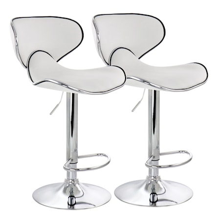 Elama 2 Piece Faux Leather Adjustable Bar Stool in White with Chrome Base ELM723WHT