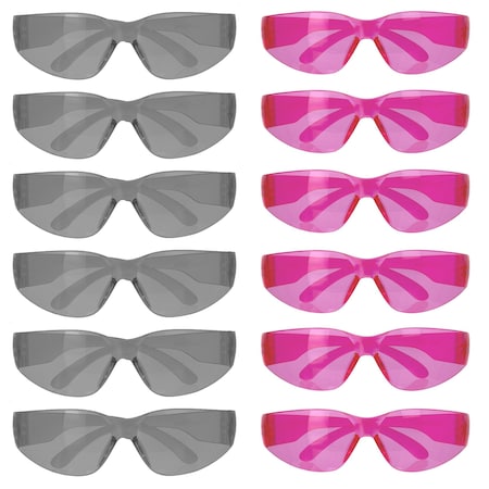 Bison Life Keystone, Safety Glasses, Anti-Scratch, Pink & Gray Lens, Frameless, 12 PK BL-KSSG1-CLCT-PGY-12