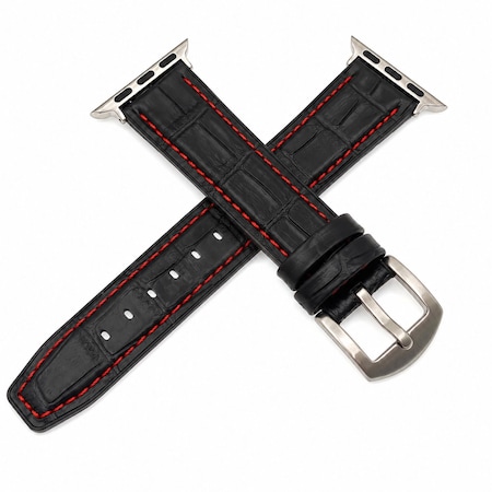 Elegani Hybrid Band Compatible with Apple Watch 46mm, Black/Red, Silver/Black/Rose Gold/Yellow Gold Buckle QRALGM2-BRD-46