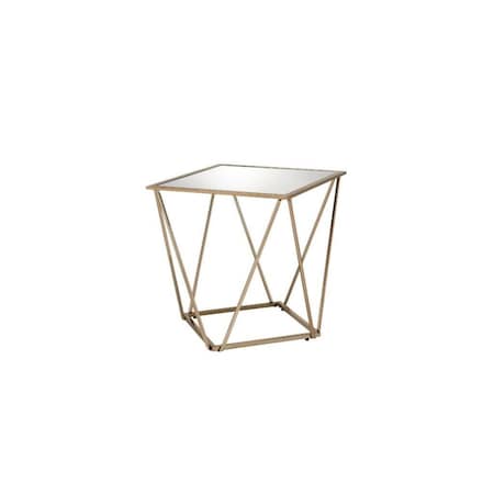 Homeroots 24" Champagne And Silver Glass And Metal Square Mirrored End Table 488080