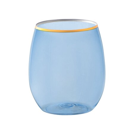 Smarty Had A Party Clear Blue with Gold Elegant Stemless Plastic Wine Glasses (12 oz.), 64PK 3712C-BLG-CASE