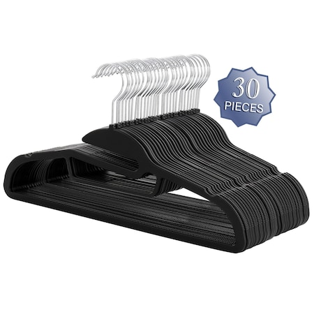 Elama Home 30 Piece Rubber Non Slip Hanger with U-Slide in Black ELH-007-BLACK