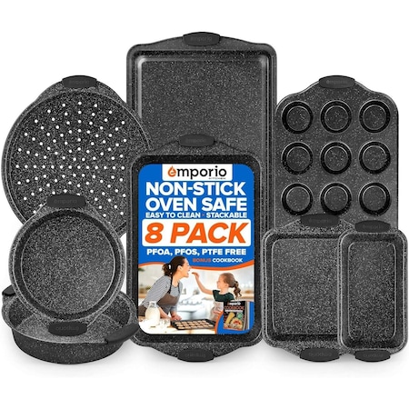 Emporio Kitchen Baking Pan Set, Oven Safe Tray, Up To 450 Deg F, Gray, 8PK EMPKSTON80