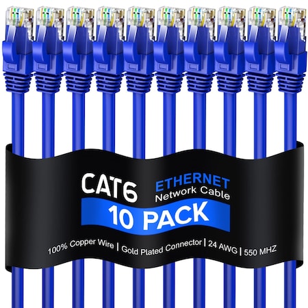Maximm 5ft Cat6 Pure Copper UTP Ethernet Cable, 10PK, Blue, 10PK CAT65FT10PKBlue