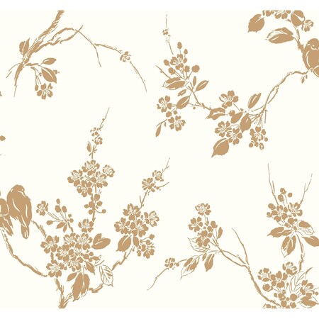 York Wallcoverings Imperial Blossoms Branch Gold Metallic Wallpaper Sample SS2590SAM