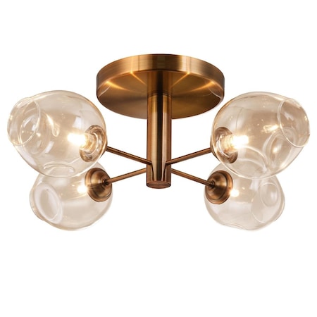 Star Brite 4 Light Halogen Semi Flush, Vintage Bronze with Champagne Glass ST2204080