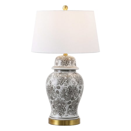 Jonathan Y Ellis 29.5" Traditional Chinoiserie Ceramic LED Table Lamp, Gray/White JYL3008B