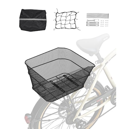 Vevor Rear Bike Basket Wire Mesh Bicycle Basket with Cargo Net Waterproof Cover TX-SS-04