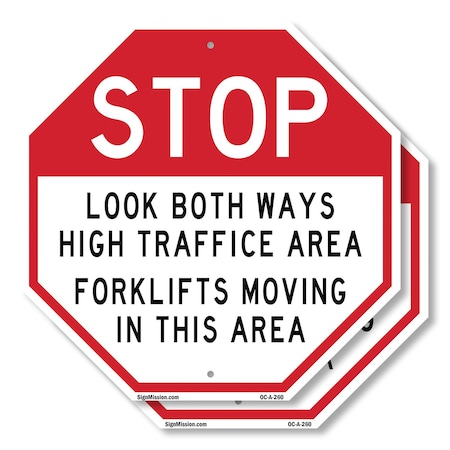 Signmission Stop Look Both Ways High Traffic Ar, 6 inch X 6 inch, Plastic Sign, 2PK OC-P-2PACK-6-260