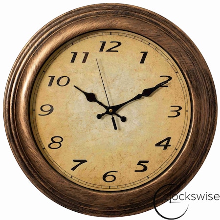 Clockswise 16in Round Battery-Operated Vintage Chiming Wall Clock with Chime & Non-Ticking Feature, Rustic Gold QI004821