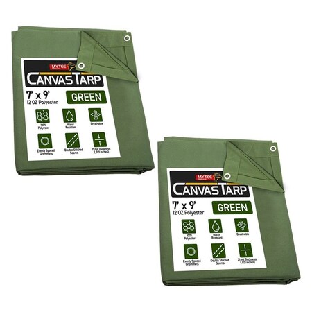 Mytee Products 2 Pk 7ft x 9ft Green 12oz Canvas Tarp with Grommets Tarpaulin Cover for Semi Truck, 2PK CT7-9-Gx2