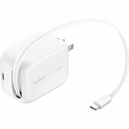 Belkin 45W 2C WALL CHGR, W RETRACTABLE USB-C CBL, WHITE WCH023DQWH