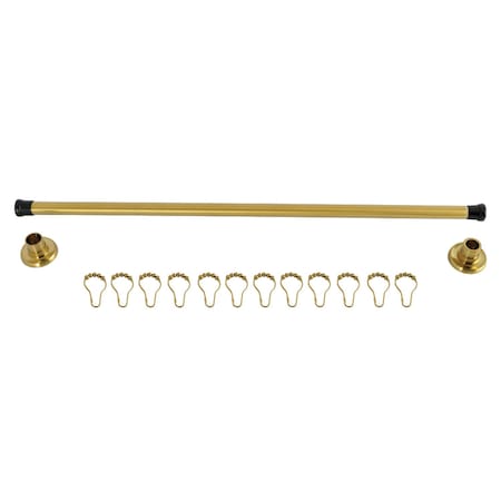 Kingston Brass 36"-60" Stainless Steel Adjustable Shower Curtain Rod with Rings, Brushed Brass KSR367