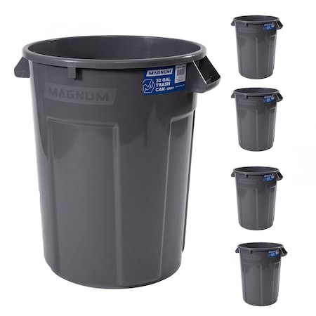 Magnum Tool 32 Gallon Trash Can, Construction Grade, Heavy Duty Plastic (5 Pack) CMTC-C000-32G05