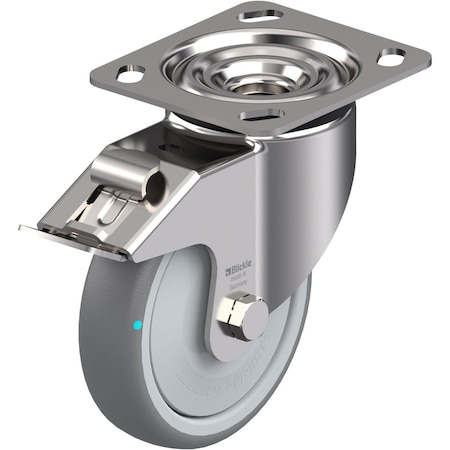 Blickle Swivel Plate Caster, TPR, 5", Brake, Caster Wheel/Tread Material: Polypropylene/Thermoplastic Rubber LKX-TPA 127KFD-14-FI