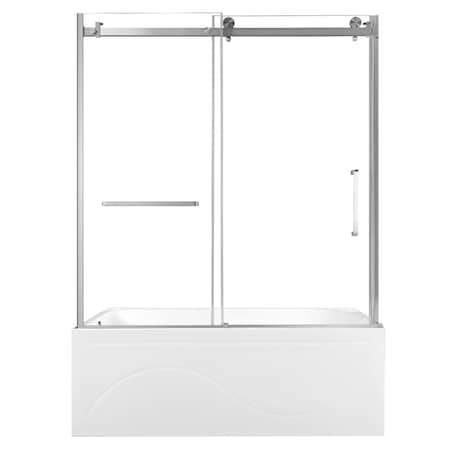 Kingston Brass 60" Acrylic Anti-Skid Alcove Left-Hand Drain Tub with Right Sliding Tub Door, White/Brushed Nickel KVTAP603216L8
