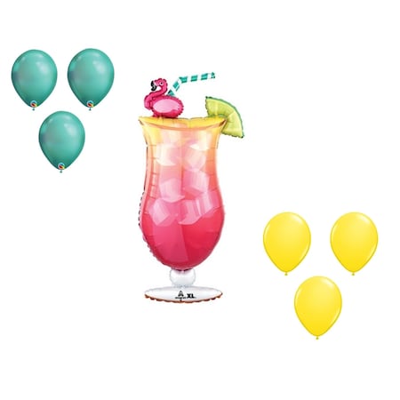 Loonballoon 41 Inch Flamingo Tropical Cocktail Balloon Medium Shape Set 96746